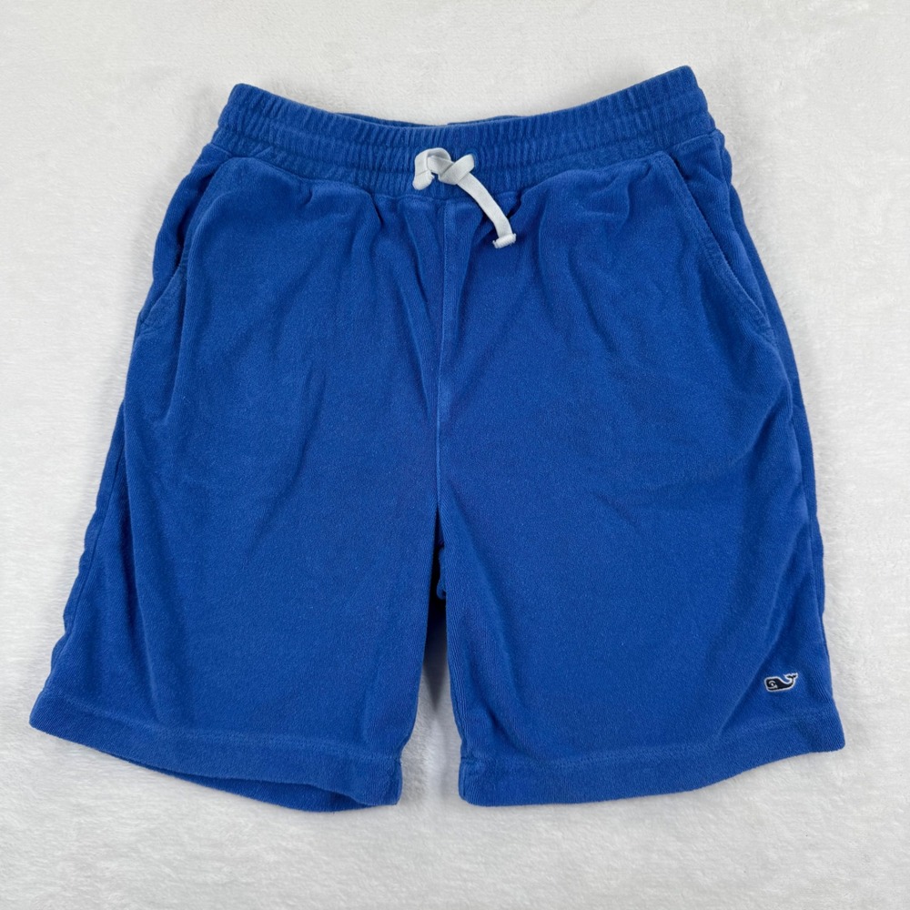 Vineyard Vines Kids Blue Terry Cloth Shorts Elastic Waist Whale Logo Size L 16